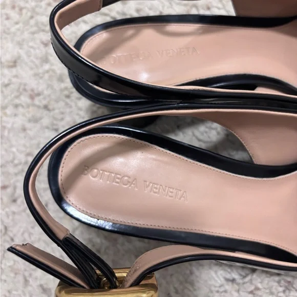 Bottega Veneta Black Leather Slingback Heels with Gold Buckle - Picture 13 of 13